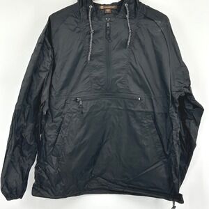 Harriton Mens Anorak Windbreaker Large Black Packable Hooded Gorpcore Techwear